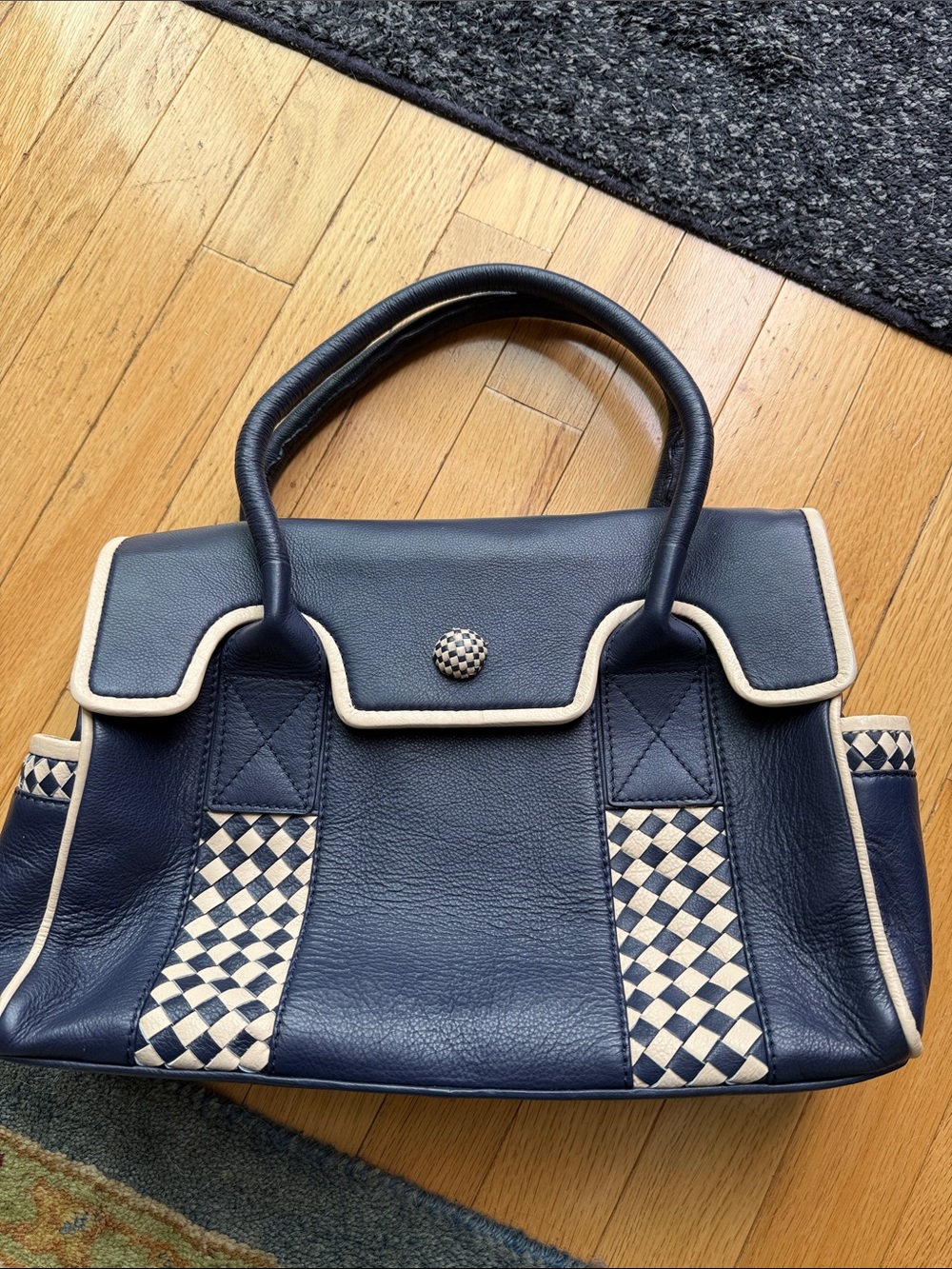 Tommy & Kate Navy and Cream Satchel